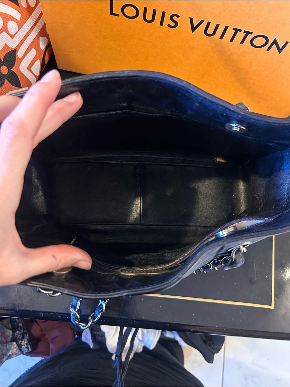 CHANEL Black Quilted Leather Shoulder Tote with Silver Chain - Picture 9 of 16